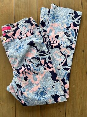 Lilly Pulitzer Kelly High-Rise Cropped flare Pants Floral Print Size 4